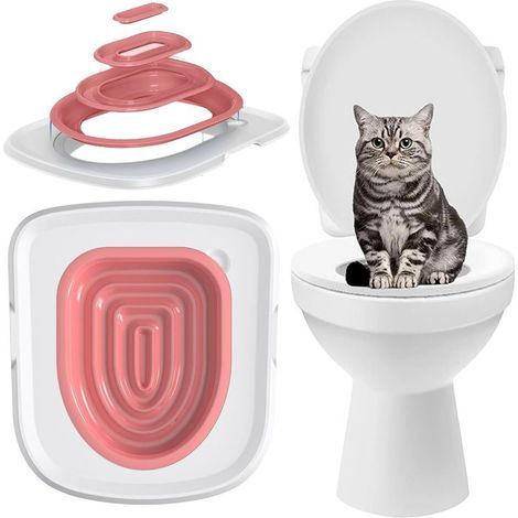 Cat Toilet Trainer, Cat Toilet Training Pack Kit De Nettoyage Réutilisable en Plastique, pour La Formation des Chats à l'Utilisation Facile à Nettoyer Cat Toilet Pack (Rose) (1/5)