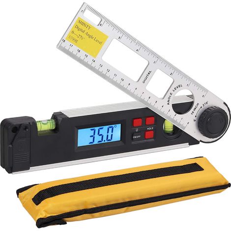 10pouces Rapporteur d'Angle Numérique avec Affichage LCD Règle 180mm, Mesureur d'Angle Numérique 0-270 ° , Inclinomètre Numérique avec Indicateur de Niveau à Bull (1/5)