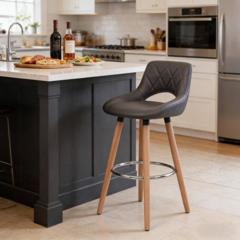 Silla de bar tapizada gris con respaldo OKMYHOME (1/5)