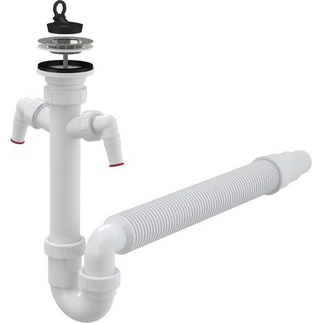Alcadrain siphon à tube avec grille en acier inoxydable DN 70, deux raccords pour appareils et sortie flexible (1/2)