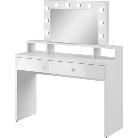 Toilettino SENSA bianco – Con specchio, cassetto, scaffale e LED – Design minimalista e funzionale