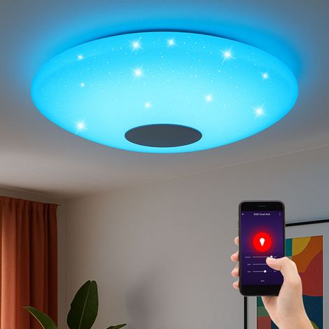Lampada da soffitto Smart LED dimmerabile tramite app Lampada da soggiorno effetto stella lampada da camera, cambio colore RGB, 17W 2100lm bianco caldo - bianco freddo, DxH 38x 9,5 cm (1/5)