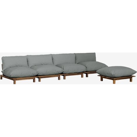 Sofá modular reclinable de jardín de 4 piezas con puff en madera de acacia Brina SKLUM (1/5)