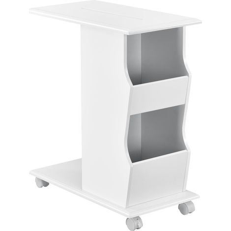Mesa de centro mesa de salón mesa auxiliar con ruedas y con revistero MDF plástico lacado blanco 53 x 30 x 63 cm 030004164