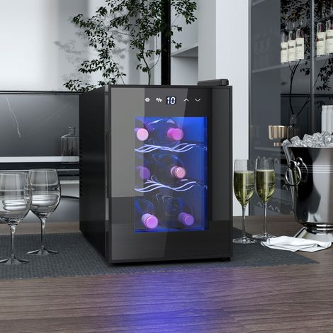 Mini cave à vin noire haute performance 17L pour 6 bouteilles, plage de température modulable 8 à 18°C, éclairage LED et panneau de commande tactile