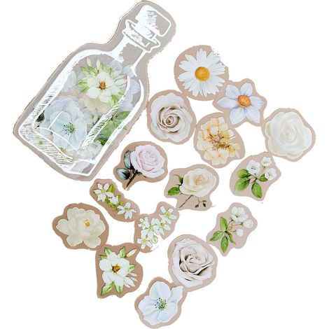 35 autocollants décoratifs en PET haute transparence, motif fleurs blanches, pour scrapbooking, agendas et calendriers. (1/5)