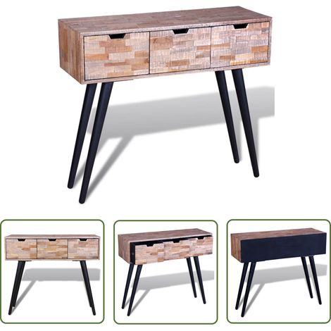 The Living Store Konsolentisch mit 3 Schubladen Altholz Teak - Konsolentisch - Wohnzimmermöbel - Holzmöbel - Vintage Stil - Retro Einrichtung (1/5)
