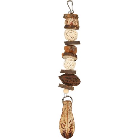Jouet à mâcher pour perroquet, boules en bois de rotin naturel, noix, morsure d'oiseau avec crochet en acier inoxydable (1/5)