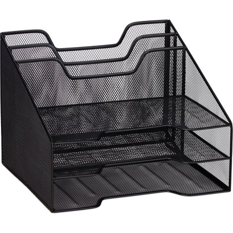 Organizer da scrivania in metallo 24 x 32 x 29 cm per lettere e documenti 5 scomparti design moderno in acciaio nero 130007806