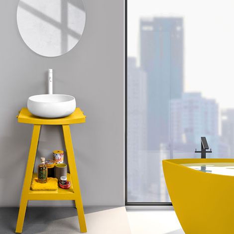 Mobile consolle bagno in Teak naturale con top semicurvo (1/2)
