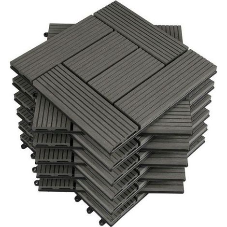 Carrelage de sol pour jardin et terrasse extérieur - - Dalle WPC 30x30cm - Composite bois-plastique - Gris (1/3)
