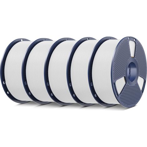 Filament PLA+ 1,75 mm, filament robuste pour imprimante 3D, bobine de 1 kg (2,2 livres), total 5 kg, blanc