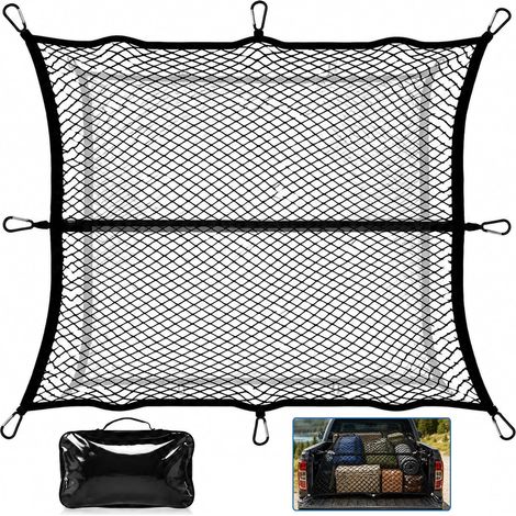 Filet à Bagages élastique pour Pick-up et Camion, 120 × 120 cm Extensible à 210 × 210 cm, avec 8 Crochets métalliques, Simple Couche, pour SUV, Quad, remorque et Bateau (1/5)