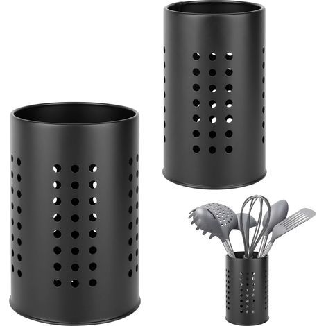 2 Pièces Panie d’ustensiles de Cuisine en Acie Inoxydable, Anti-ouille Égouttoi à Couvets, Pot à Ustensiles de Cuisine Noi (1/5)