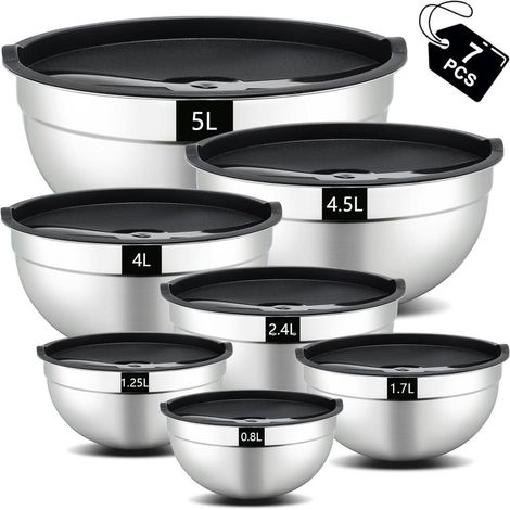 Ensemble – Set de 7 saladier avec couvercle Saladier en fer forgé forgé inoxydable avec couvercle 5L (1/5)