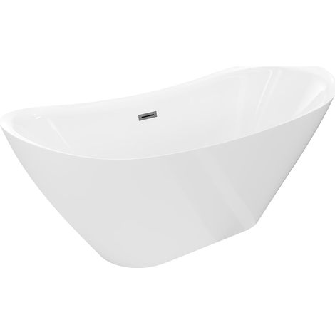 Mexen Lotos bañera exenta 180 x 75 cm, blanca, rebosadero gris metalizado cepillado - 52051807700-66 (1/3)