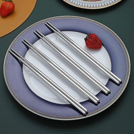 10 paires de baguettes réutilisables, baguettes en acier inoxydable, compatibles lave-vaisselle, baguettes coréennes, japonaises et chinoises, 22,6 cm (argent/baguettes) (1/3)