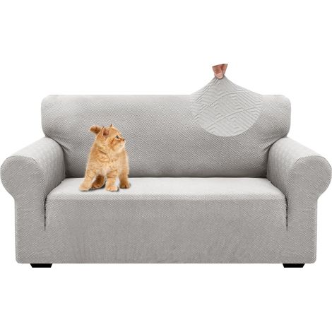 Housse De Canapé 2 Places avec Accoudoirs, Universelle Housse Canapé Extensible, Protection Chat Chiens Griffures Housse Canape, Housses De Canapé Lavable Antidérapante, Argent Gris (1/5)