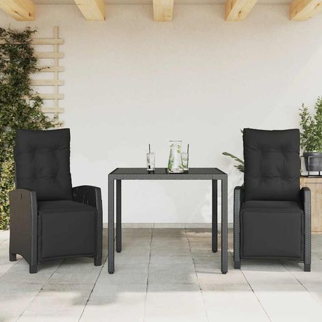 vidaXL Set comedor de jardín 3 pzas con cojines ratán sintético negro (1/5)