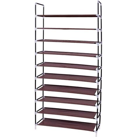 Simple Assembly 10 Tiers Non-woven Fabric Shoe Rack with Handle Dark Brown,Shoe Storage Organizers and StorageFashionable Room-Saving (1/4)