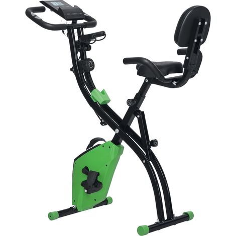 Vélo d'appartement pliable 2 en 1. résistance magnétique réglable sur 8 niveaux. silencieux. avec capteur de fréquence cardiaque. brassards. écran LCD. volant d'inertie de 2.5 kg. vert (1/5)