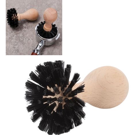 Brosse de nettoyage pour porte-filtre et panier à café avec manche en bois pour machine à café 58 mm/2,3 pouces (1/5)