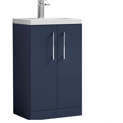 Bramshall Compact 500mm 2 Door Dark Blue Floor Standing Vanity Unit With Polymarble Basin
