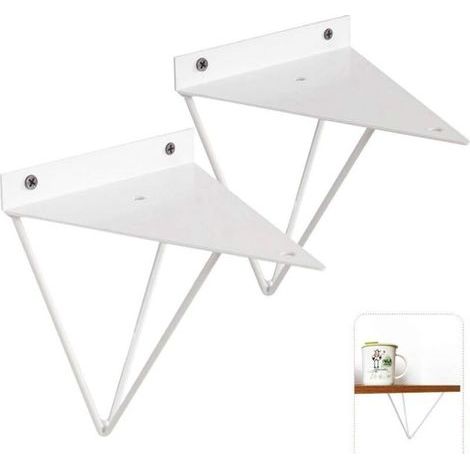 Vintage Triangle Support 2PCS Or/Blanc/Noir Support d'étagère Métal Mural Décoratif en Fer Forgé Support d'étagère pour Salle de Bain, Cuisine, Hôtel, Bar, blanc, Mounting plate thick 1.2MM (1/5)