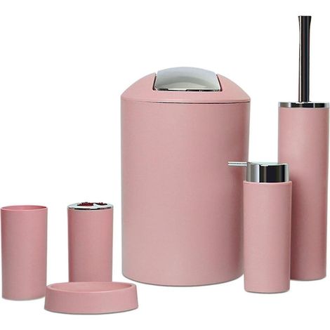 Ensemble de 6 accessoires de salle de bain : brosse WC, poubelle, porte-savon, support pour brosse et distributeur de savon. (1/2)