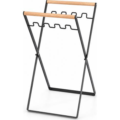 Support sac poubelle pliable noir avec poignée bois 49,5 cm (1/5)