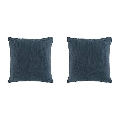 Lot de 2 Coussins déhoussable 40x40cm Gaze de Coton uni Angelia (Bleu Marine). (1/2)