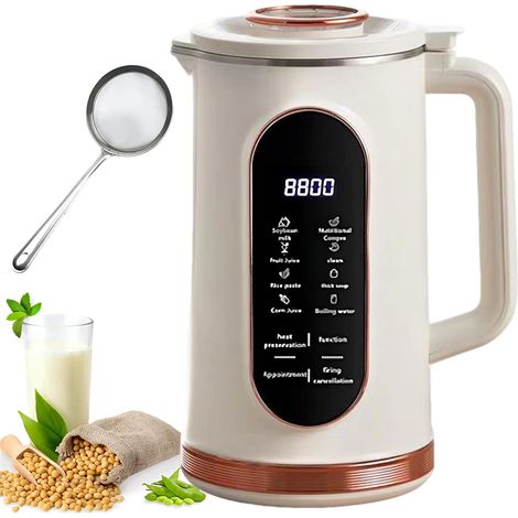 Machine à lait de soja et de noix 1,5 l – Machine automatique à lait d'avoine d'amande avec 10 lames, minuterie de 12 h, garde au chaud, affichage LED et autonettoyant pour la maison et la famille (1/5)