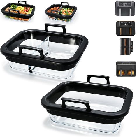 Plat en Verre pour Air Fryer Avec Amovible Poignées en Silicone Plat pour Air Fryer pour AF400EU/AF500EU/AF451EU/DZ401, Résistant à la Chaleur Accessoire Air Fryer (lot de 2) (1/5)