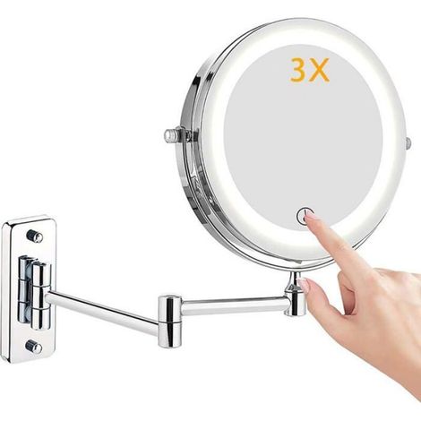 Miroir de maquillage éclairé par LED,fixation murale 1x / 3x,grossissement double face Miroir de maquillage,pivotant à 360 Odipie (1/4)