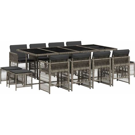 Maison Exclusive - 13-tlg. Garten-Essgruppe mit Kissen Grau Poly
