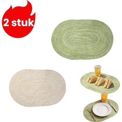 Juego de 2 piezas: mantel individual minimalista escandinavo, mantel individual restaurante resistente e impermeable, blanco roto 1, verde 1 (1/5)