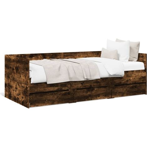 Lit de jour,Lit simple et tiroirs chêne fumé 100x200 cm bois d'ingénierie CFW51952 (1/5)