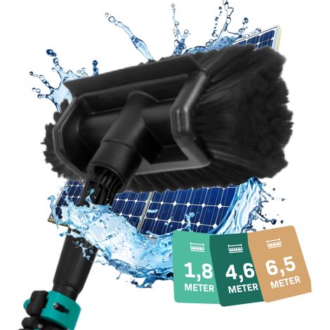 Vonroc – Brosse de nettoyage télescopique 1,80 m – Tête multifonctionnelle 5 faces – Tuyau d'arrosage 3 m avec robinet à bille – Distributeur de savon