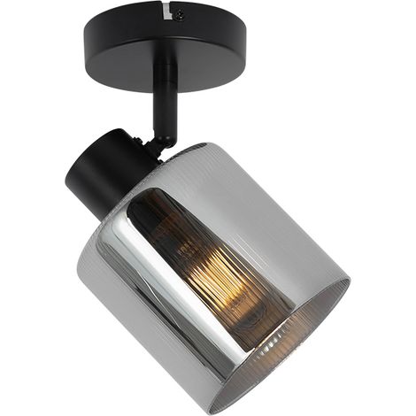 QAZQA Faretto da soffitto/parete laura - Art déco - Vetro,Acciaio - Grigio/Nero - Tondo Max. 1 x Watt