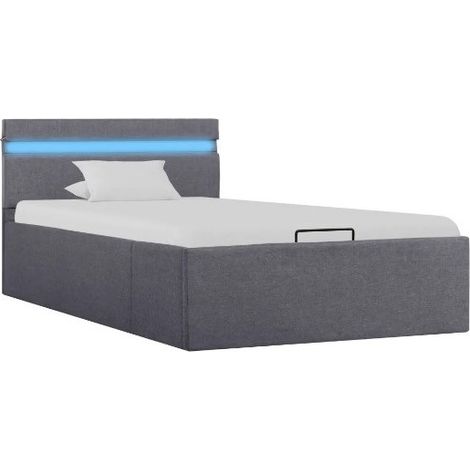 Lit coffre à LED tissu gris foncé Rundo 90x200 (1/5)
