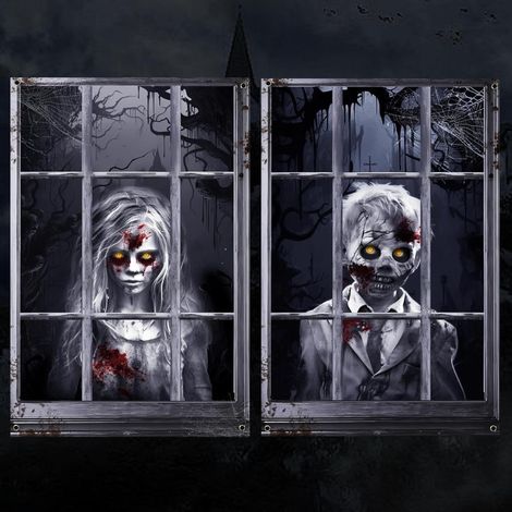 Halloween Curtain, 2 Stück Fenster, Scary Room Curtain Dekoration mit Horror Pattern für Halloween (1/5)