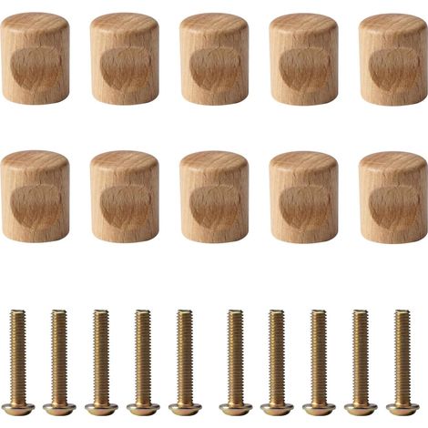 Lot de 10 boutons ronds en bois massif 20 × 24 mm pour armoires et tiroirs