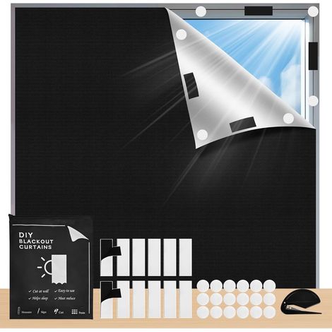 Store Occultant sans Perçage, s'adapte à Toutes Les Formes de Fenêtres, Protection Solaire Film Fenetre Portable, avec Attaches Auto-adhésives (145l x 200L cm) Noir 145l cm