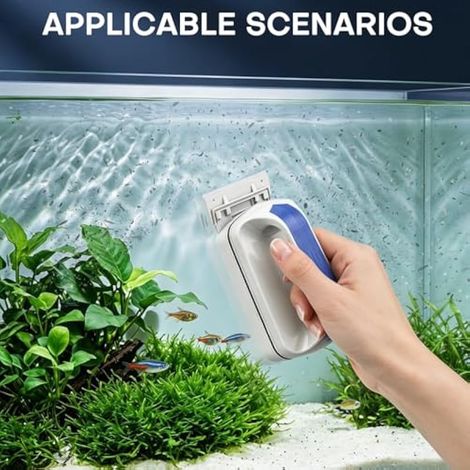 Nettoyant magnétique pour vitres d'aquarium, puissant nettoyeur d'algues pour aquarium avec 2 grattoirs amovibles, poignée ergonomique, pour aquariums en verre (1/4)