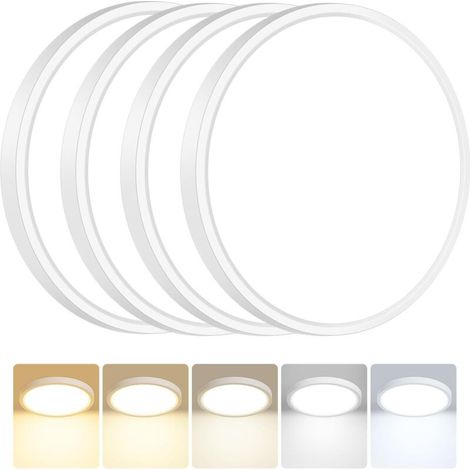 Lot de 4 Plafonnier LED, 15W 1500LM Luminaire Plafonnier Salle de Bain, IP54 Etanche & 5 Couleurs(3000K/3500K/4000K/5000K/6500K), Lampe Plafond Rond pour Cuisine, Chambre, Couloir, Garage (1/5)