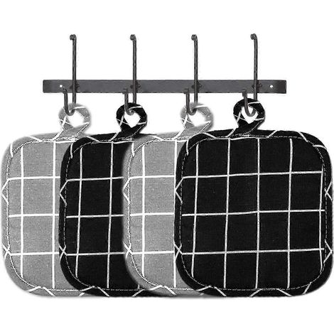 Ensemble de 4 maniques, gants de cuisine, résistants à la chaleur jusqu'à 300 °C, en coton, antidérapants, durables et résistants à la chaleur, pour les passionnés de cuisine. (1/5)