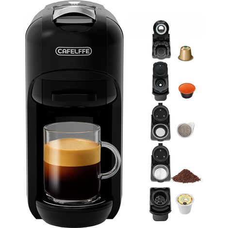 Cafetière à capsules individuelles MK-606 5-en-1 19 bars, machine à expresso chaud/froid, compatible avec les capsules K-Cup/Original/DG/44 mm ESE et le café moulu, 7 niveaux d'eau (1/5)