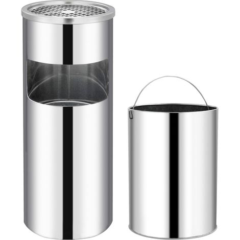 vidaXL Pattumiera con Posacenere da Albergo 30 L Acciaio Inox (1/5)