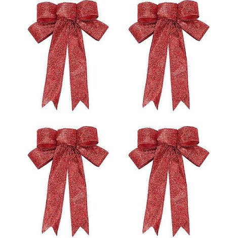 Lot de 4 nœuds papillon de Noël de 23 cm, jolis accessoires en ruban pour décorations de sapin de Noël (rouge)-Red