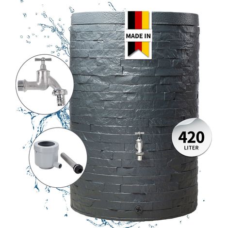 GARANTIA MURO Regentonnen Komplett-Set 420 Liter graphite grey inkl. Chrom-Auslaufhahn und Fallrohranschluss (1/5)
